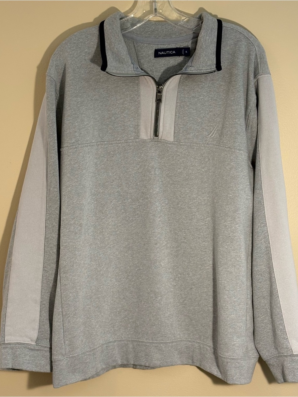Nautica Men’s Gray Quarter-Zip Sweatshirt Pullover Mock Neck. Size-XL